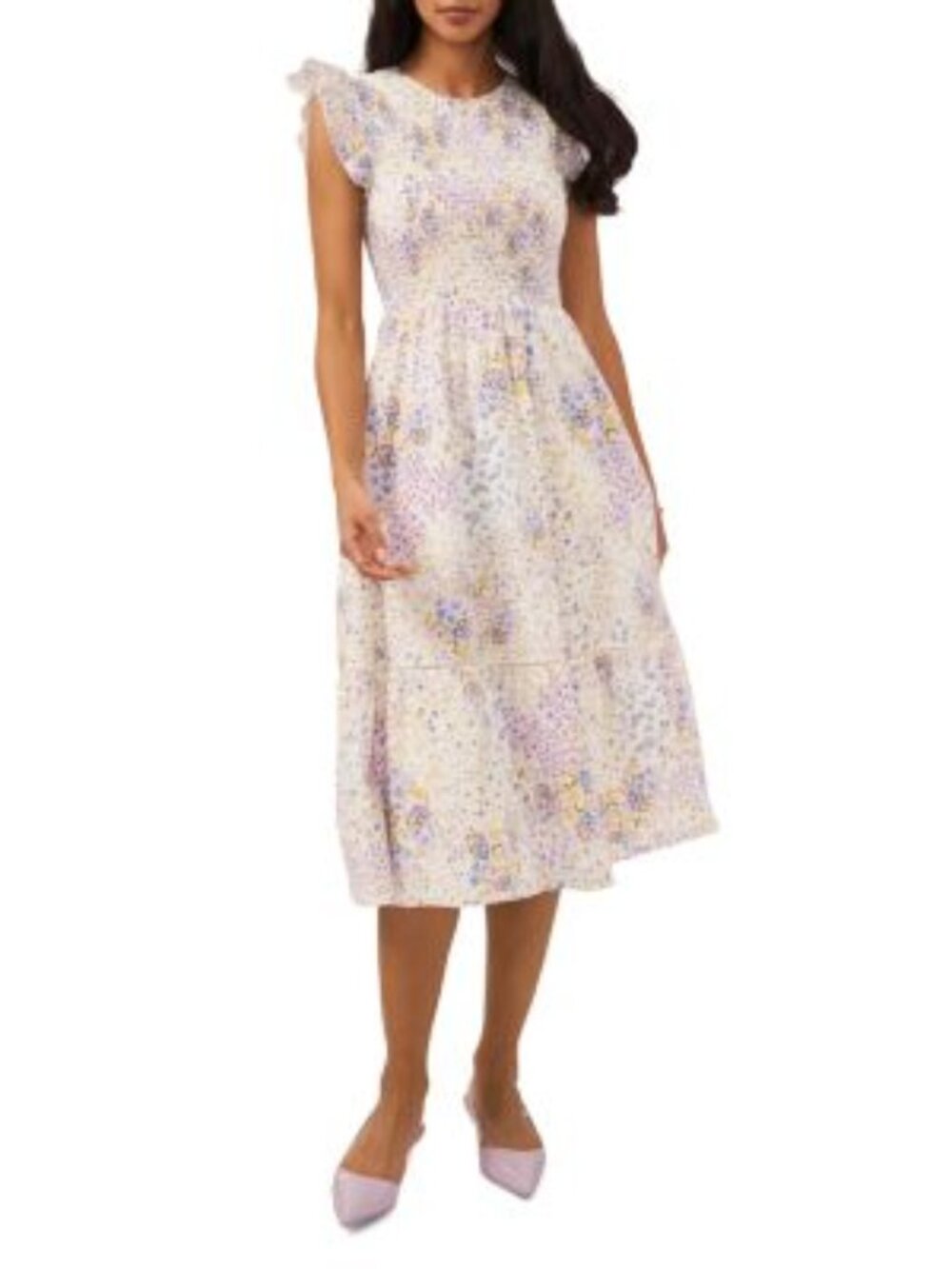 1. STATE Floral Smocked Midi Dress large